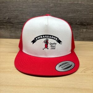 Ambassador Hot Dogs Hat Cap Snap Back Red White Trucker Advertising Promo